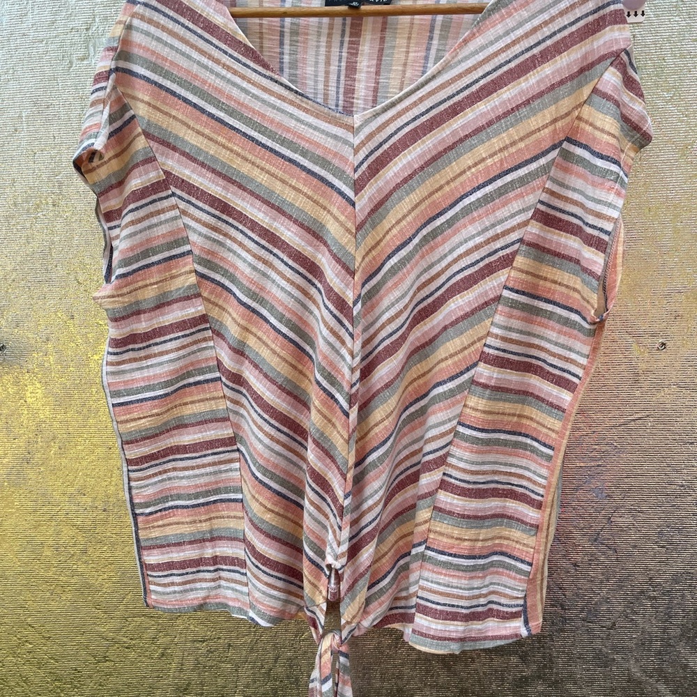 Fred David Striped V-Neck Blouse with Tie